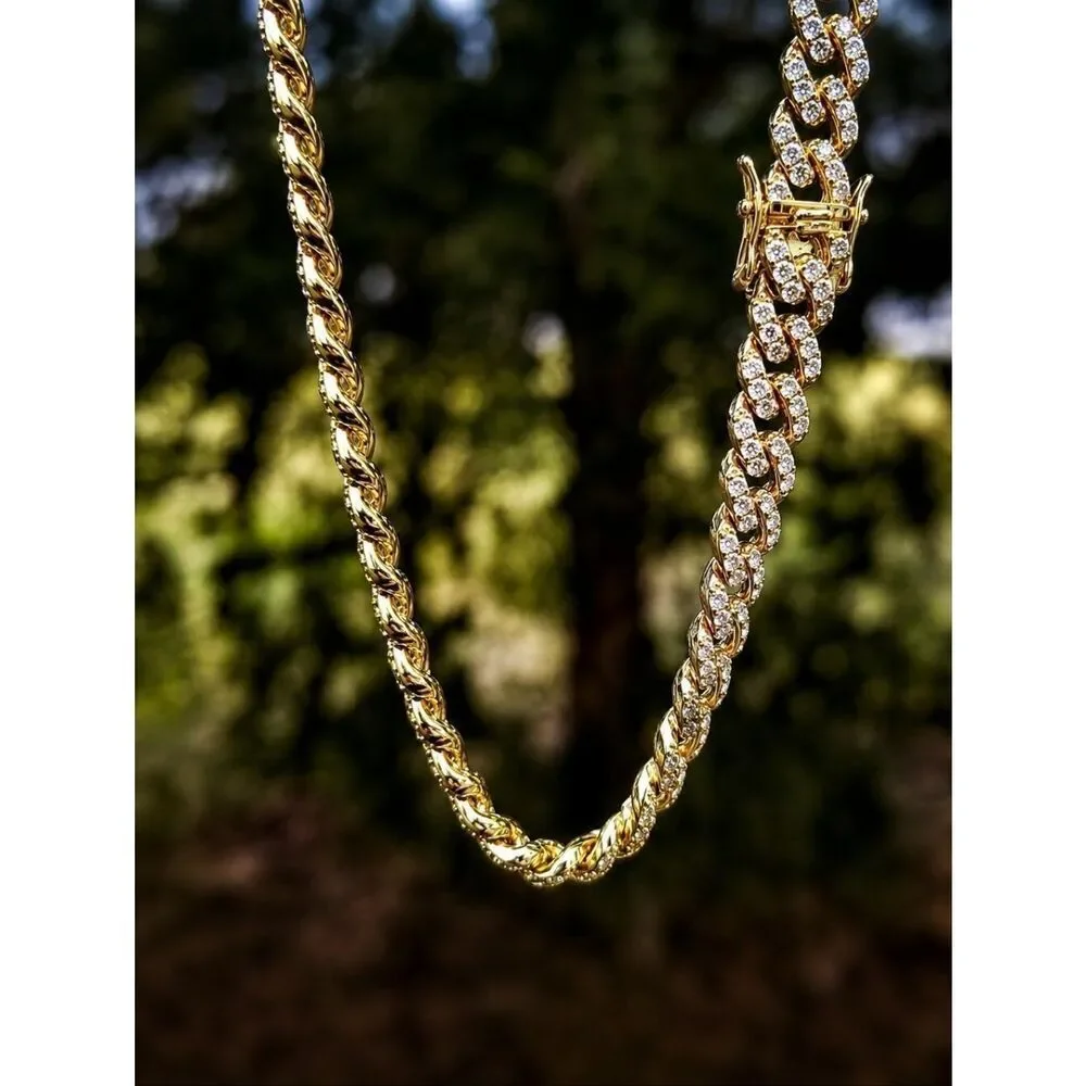 14k GP 9mm Full Stone Cuban Link Necklace 20''